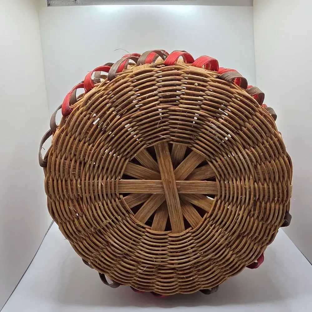 Handwoven Basket Primitive Farmhouse Decor Round Wood Splint Rustic